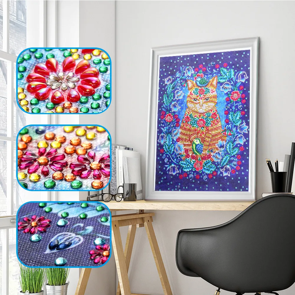 

Sashiko Animal partial Rhinestone Cat 5D Diamond DIY Diamond Painting Special Daimond accessories Diamond Embroider home decor
