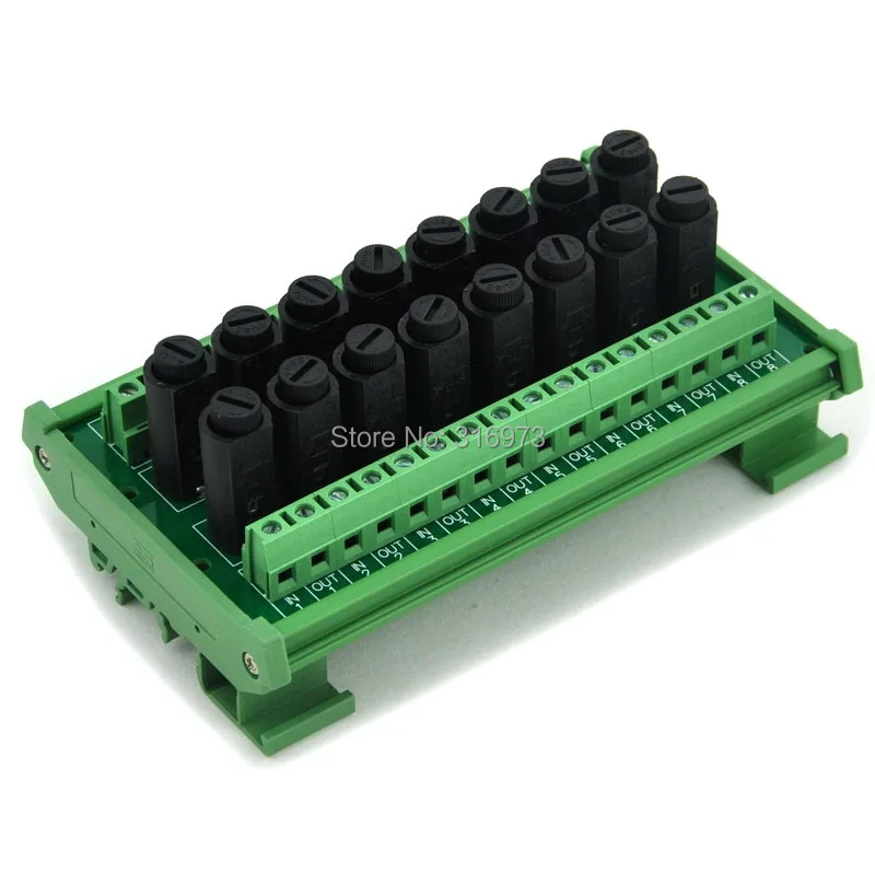 

16 Channel Fuse Interface Module, Din Rail Mount, for 5x20mm Tube Fuse.