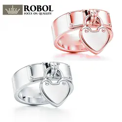 ROBOL 100% 925 пробы серебро новый роскошный в форме сердца кольцо из розового золота простой форме сердца кольцо подходит сделай сам праздник