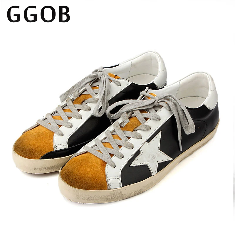 GGOB 2018 Korea beautiful pink Genuine Cowhide Women Casual Shoes Leather Do Old Dirty Shoes ladies Star trainer leather Shoes