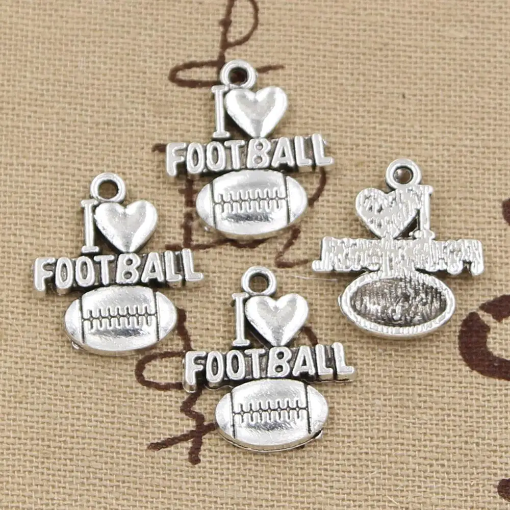 15 шт. Подвески I Love Football 20x18 мм античные бронзовые Серебристые для изготовления ювелирных украшений ручной
