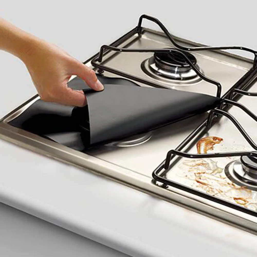 

4PCS Prevent Need Clean Cooking Hab Kitchens Black & Silver Keep Gas Stove Clean 100g E