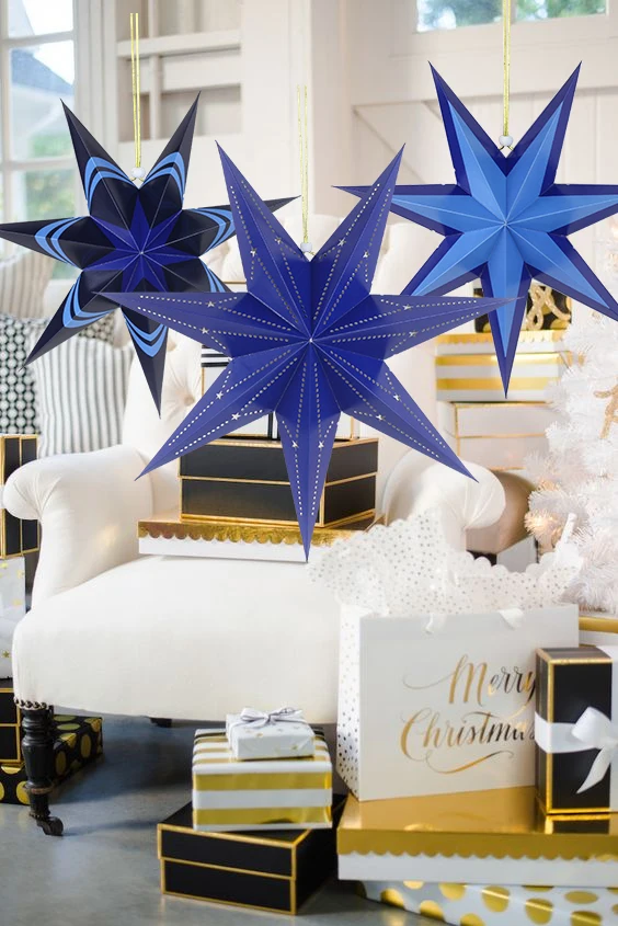 Новинка, синие бумажные фонарики в виде звезд, подвесные украшения для рождества, свадьбы, дома, Иудейского праздника, Hanukkah Decors