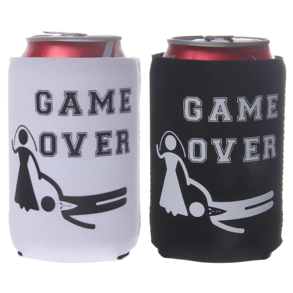 2pcs GAME OVER Beer Tin Can Bottle Cooler Durable Neoprene Can Sleeve Holder Wedding Party Favor Home Desk Ornament