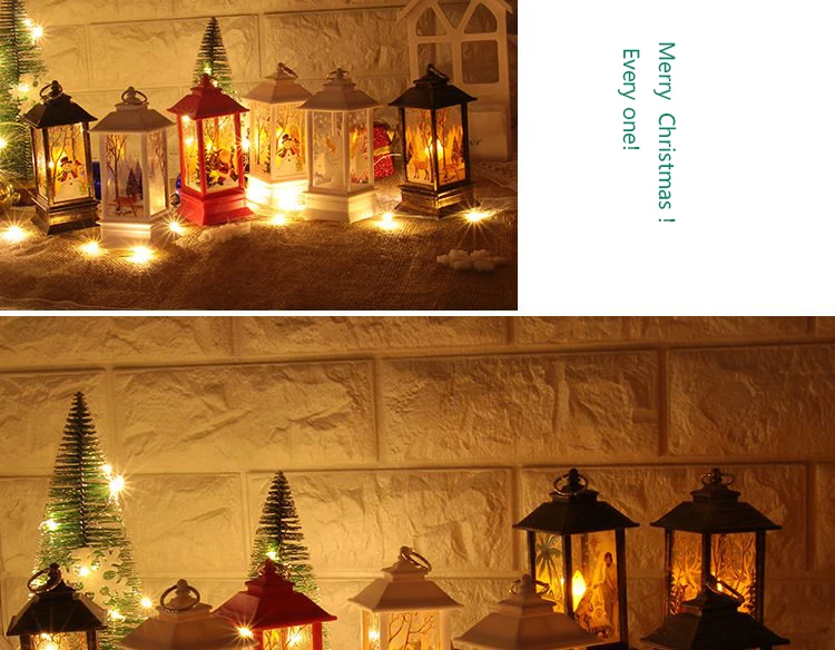 Christmas Elk Snowman Santa Claus Mini LED Night Light Hanging Candle Lantern Table Lamp 22