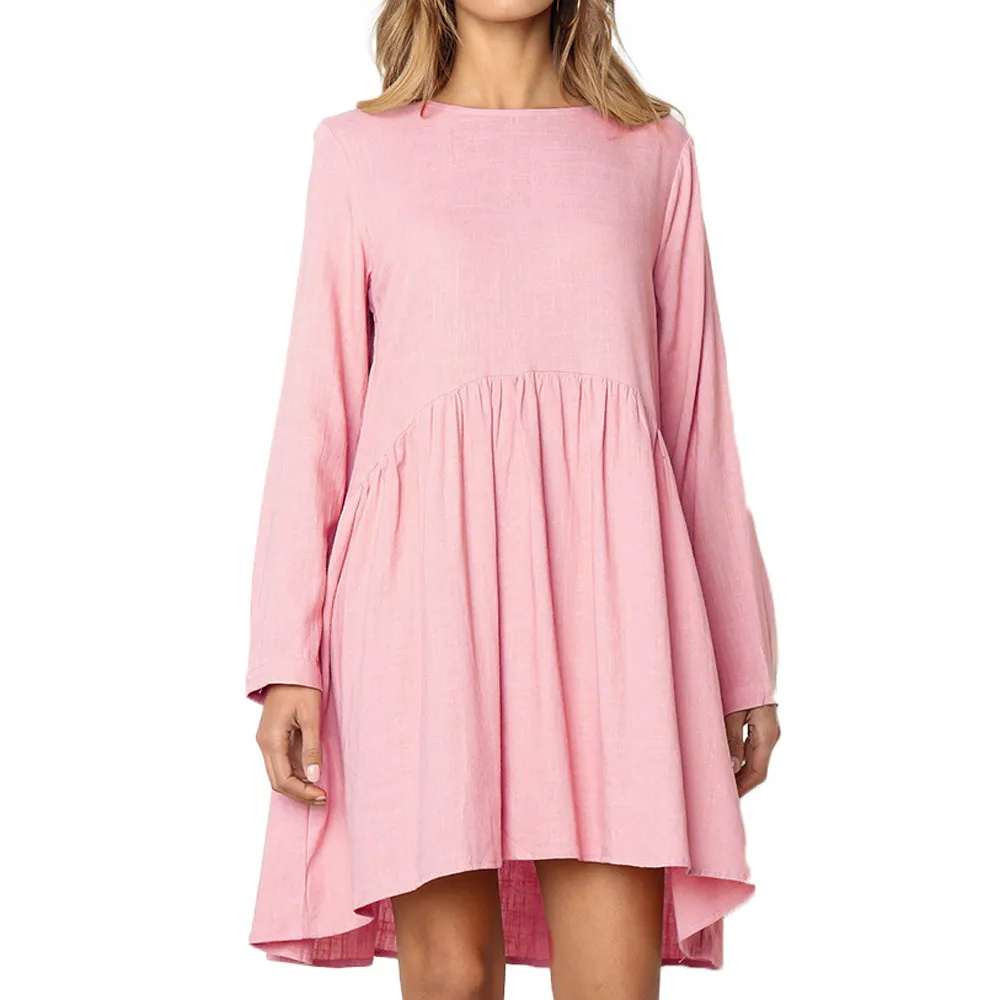 

Autumn Women Midi Dress 2018 Harajuku Pink Solid Long Sleeve Ladies Mini Dresses Vintage Loose Casual Dress Women Clothes