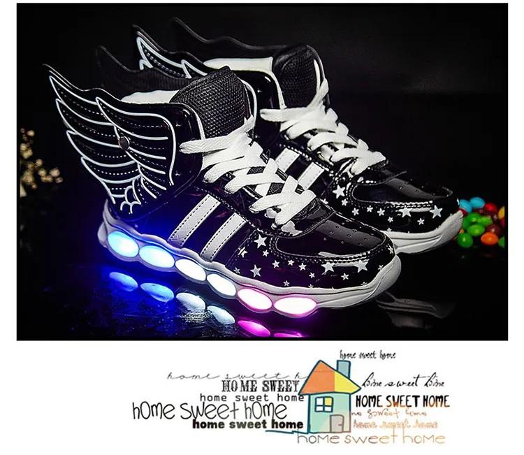 Meninas de Carregamento Crianças Sapatos Luminosa Meninos Usb Esporte Casuais Asa Brilhantes Tênis Luz Led 20 Mamãe e Bebê