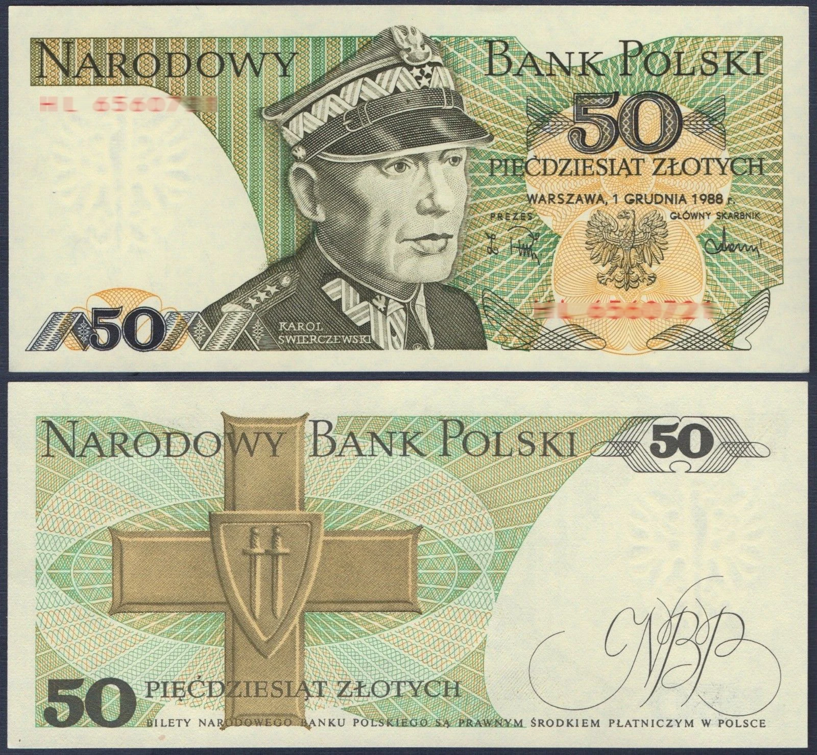 Польша 50 злотых 1988 p142c UNC 1 шт. польский банкнот Оригинал реального|Безвалютные