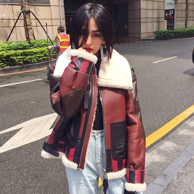 Cheap Winter Jacket Women Brand 2019  Real Fur Coat Genuine Leather Coat Warm Thick Merino Sheep Fur Double-faced Fur Parka Outerwear 3