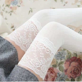

Fashion Lace Women Winter Knitting Stockings Floral Print Over Knee Cotton Long Thigh-High Warm Ladies Pretty Stockings