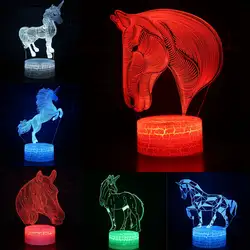 Цвет Сменные лошадь профиль светодиодный 3D визуальную иллюзию ночник Творческий Украшение стола Light Новинка лампы Abajur подарок для детей