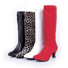 Сапоги выше колена из искусственной кожи с верхом из коровьей замши женские эластичные сапоги для верховой езды с острым носком на толстом каблуке 5 см танцевальная обувь