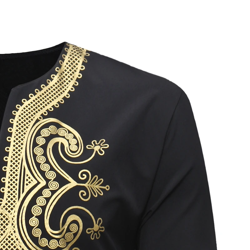 2018 African national costume printing V- neck long sleeve T shirt long men's men's T-shirt Embroidery mens african clothing (2)