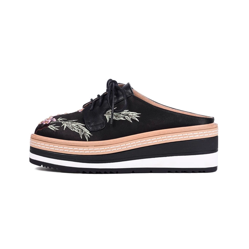 34 Auténtico Resbalón Nuevas La Plataforma en Plana Ribetrini apricot Cómodo Negro Zapatos 40 Grande Mujeres Casual Flor Mujer rosado Cuero Verano Tamaño CnTxBBqt