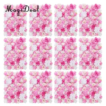 

MagiDeal 12pcs Simulation Silk Flower Wall Panels Main Pillar Road Stage Backdrop Wedding Venue Decor Hot Pink
