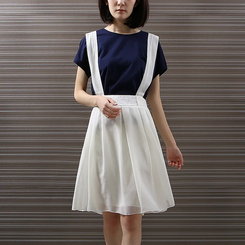 College Style Chiffon Short Suspender Skirt Summer Pleated Strap Skirt