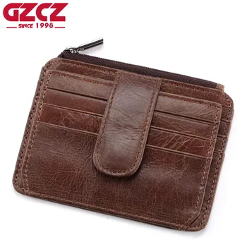

GZCZ Brand Genuine Leather Slim Men Credit Card Holder Design Card Organizer Male Wallets Purses Mini Walet Women Coin Purses