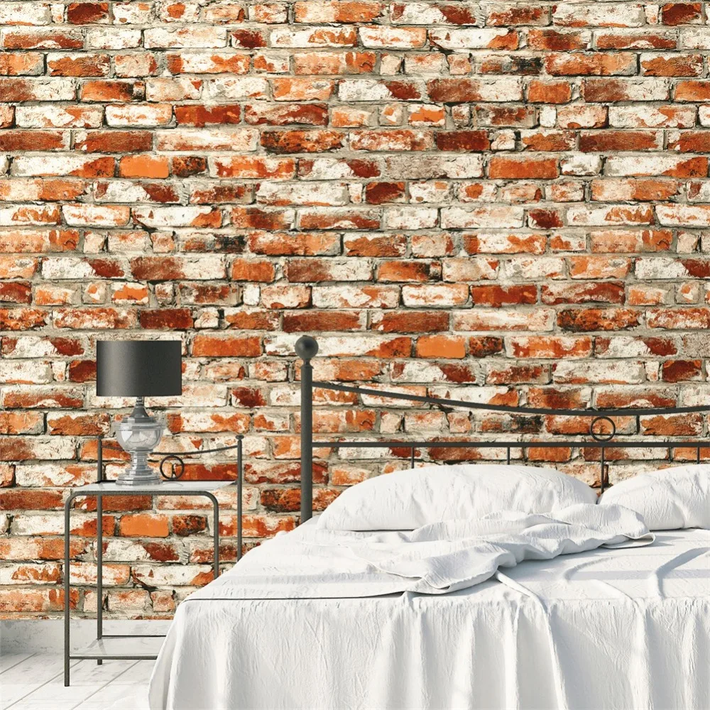 

HaokHome Vintage Retro 3d Brick Wallpaper Rolls Vinyl Contact paper Red Distressed Home For Living Room Kitchen Bathroom Decor