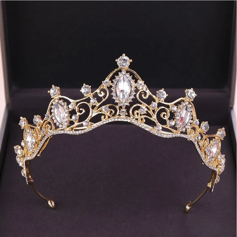 

Gold Silver Round Baroque Crystal Princess Crown Travel Photography Bridal Wedding Headwear Birthday Headwear Accessories