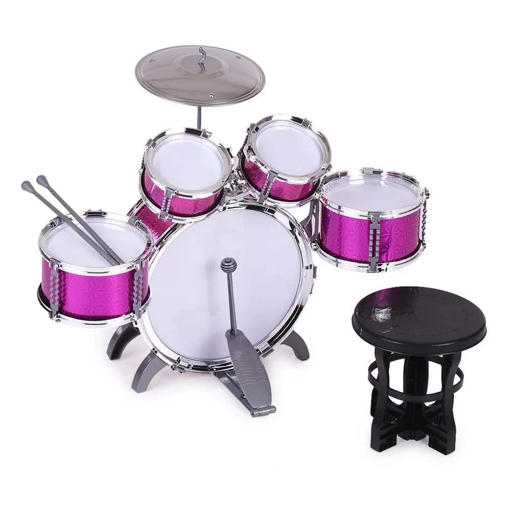 Высокое качество, детский барабанный набор, музыкальный инструмент, игрушка, 5 барабанов с маленьким тарелочным стулом, барабанные палочки для мальчиков и девочек