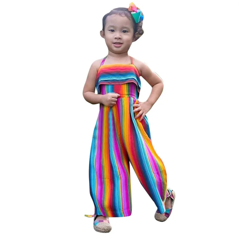 

Telotuny Children's Sets Toddler Baby Kids Girls Summer Rainbow Backless Romper Jumpsuits Clothes Sunsuit clothing for girls