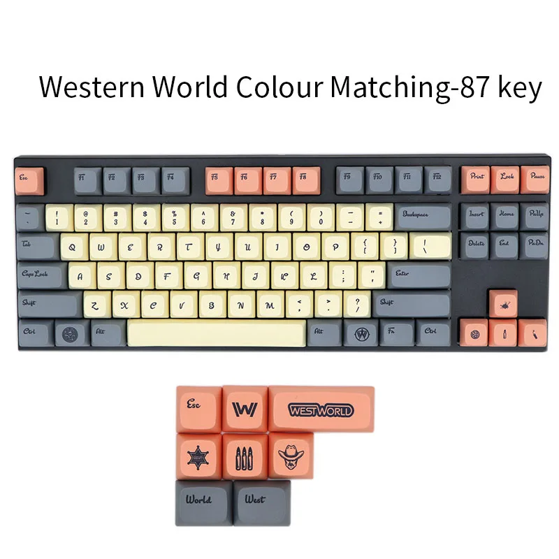 BGKC XDA Western world Тепловая сублимационная печать на красителе, PBT keycap для проводной USB механической клавиатуры Cherry MX switch keycaps - Цвет: 87 key