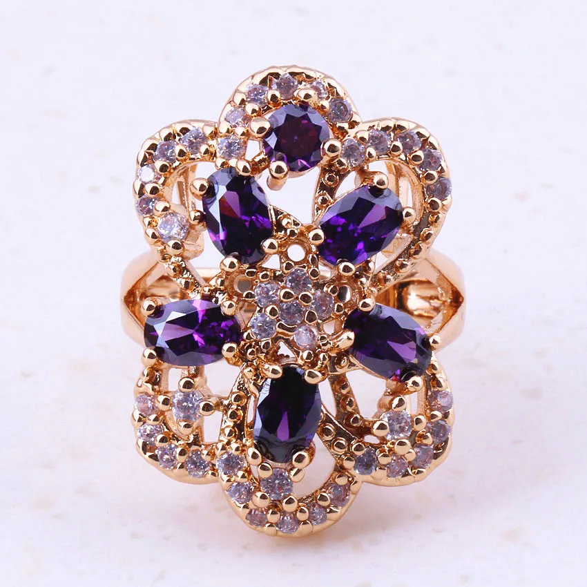 

Very Good Purple Crystal & Cubic Zircon Rings Yellow Gold Color For Women Wedding Engagement Fashion Jewelry I0061