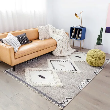 

Nordic Style Killim Wool Carpets For Living Room Bedroom Rug Vintage Tassel Fashion Rug Door Mat Sofa Table Chair Mat Area Rug