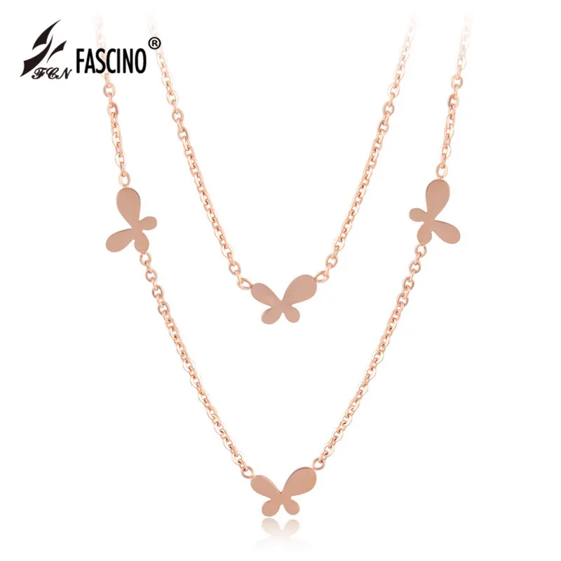 Download 2017 New Butterfly Pendant Necklace Double Layer Chains ...
