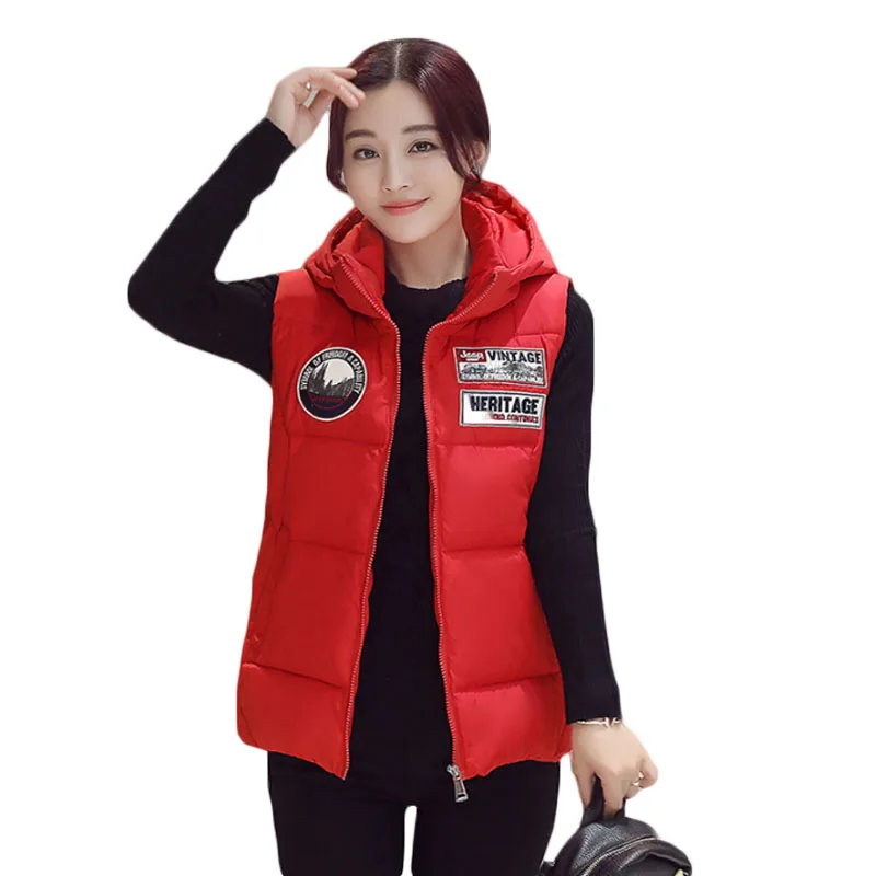Plus Size 4XL Hooded Vest Coat Women Autumn Winter Warm