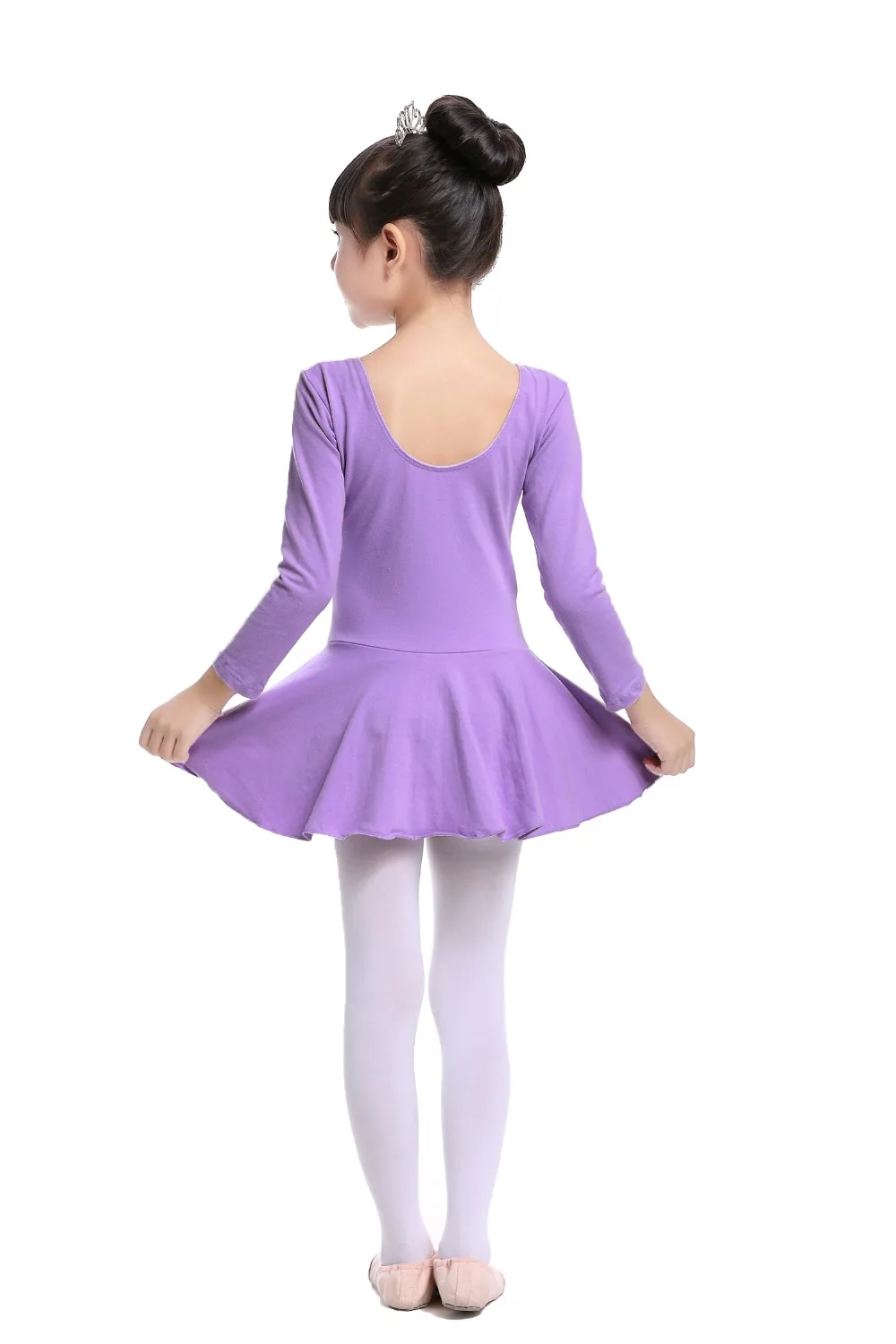 Pink Cotton Formal Ballet Dress for Girls Long Sleeves Shiny Ballet leotard for Dance Kids Gymnastics Professional Tutu Dress (34)