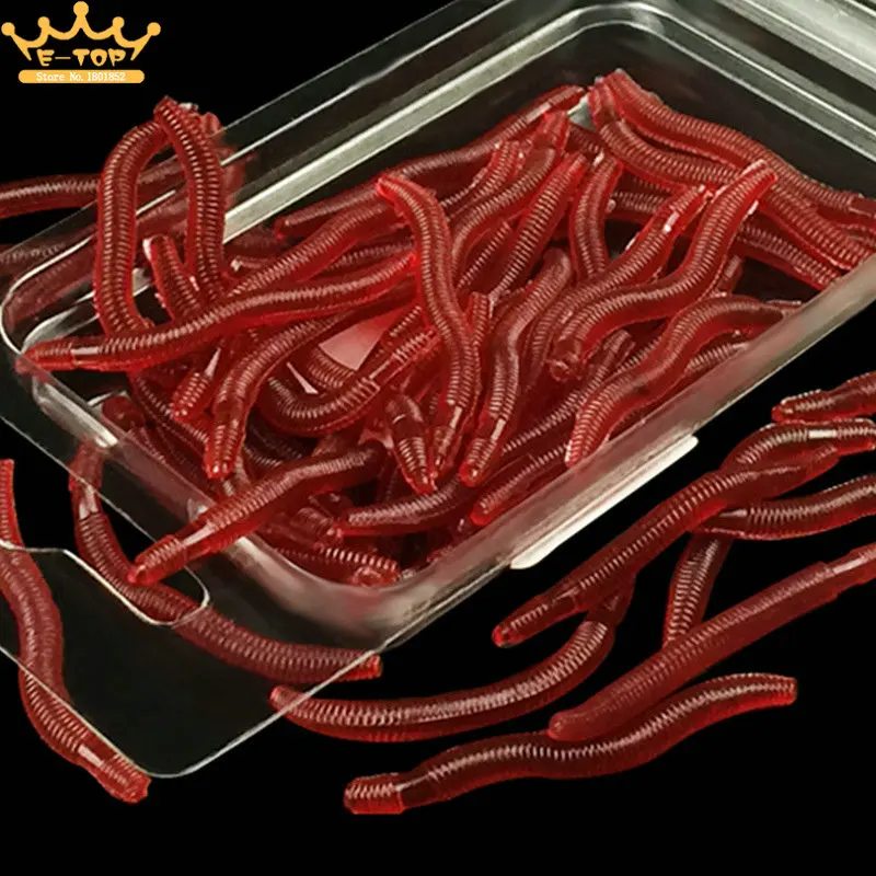 

50pcs/lot 35mm Simulation Earthworm Red Worms Artificial Fishing Lure Tackle Soft Bait