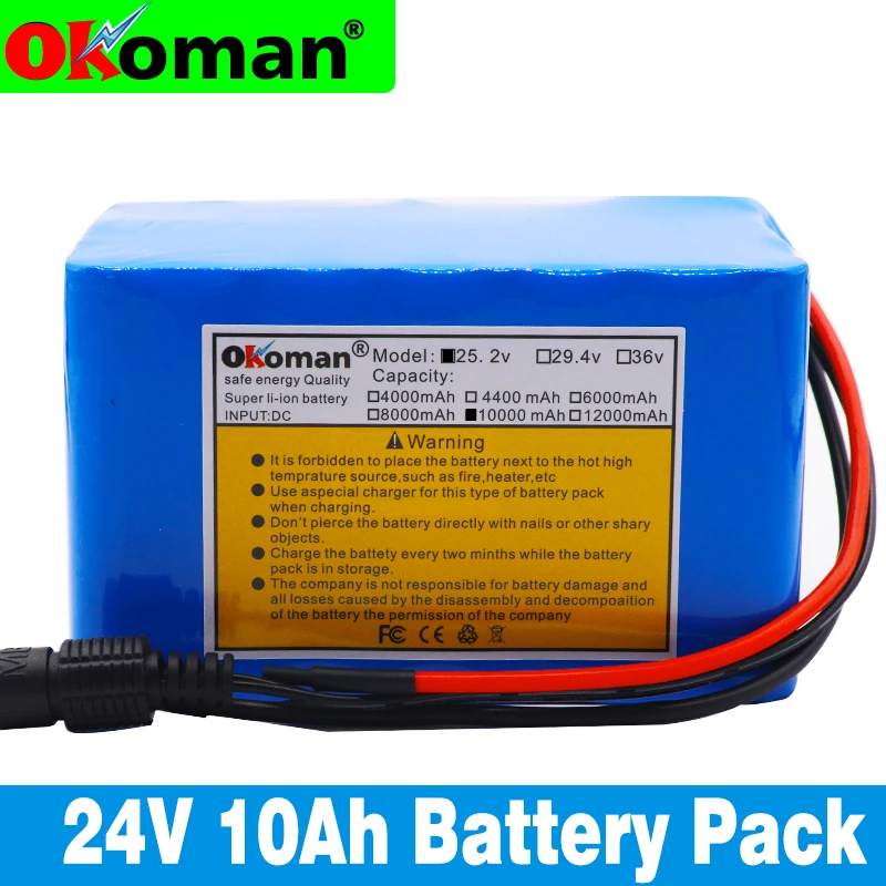 

Okoman High Capacity 6S5P 24V 10Ah 18650 Battery Pack Lithium Ion Battery 25.2V 10000mAh Bicycle Moped Power Tools Battery