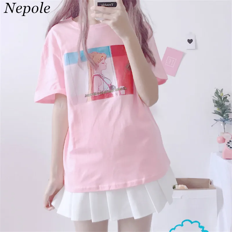 Neploe/Новые летние женские топы с рисунком из мультфильма футболки круглым вырезом
