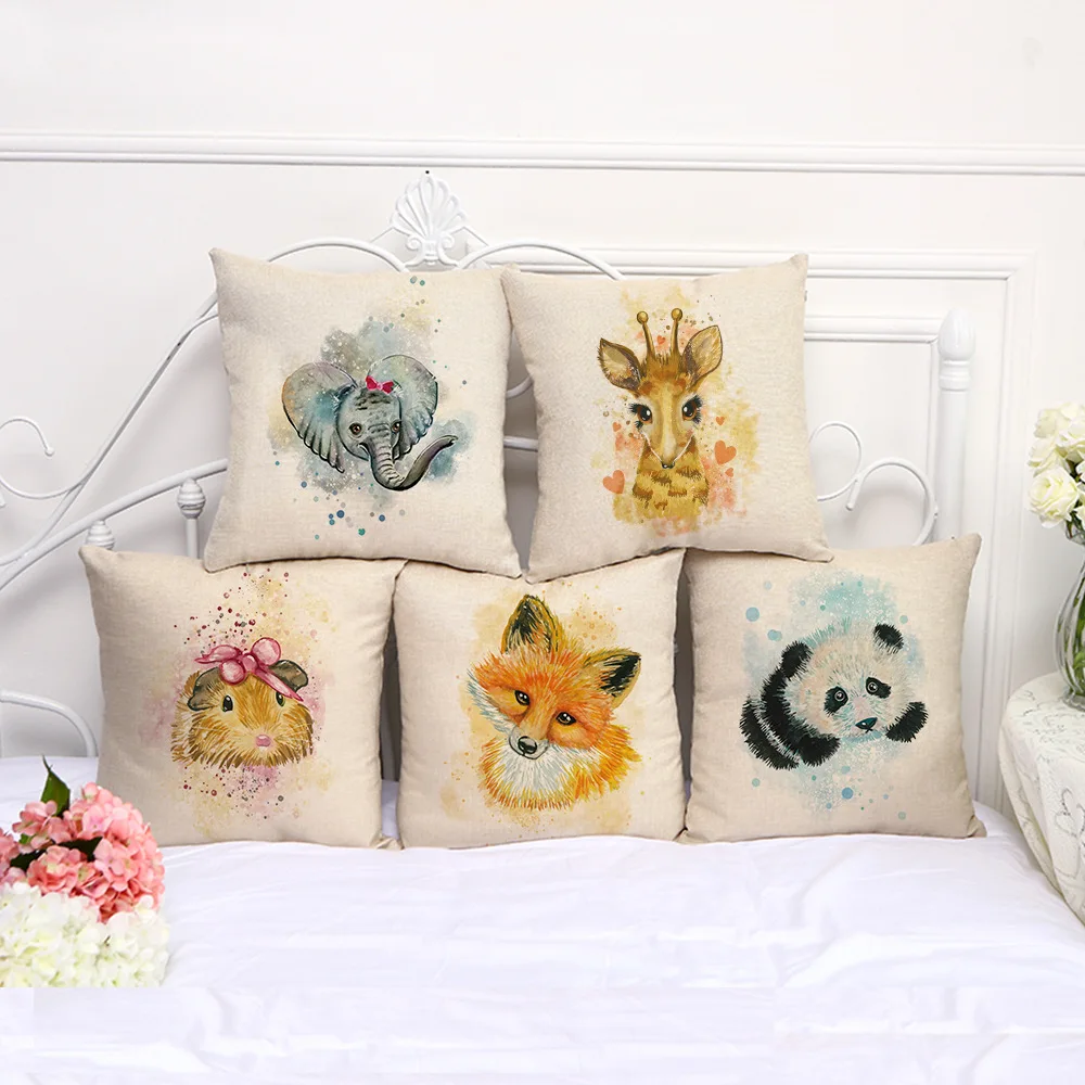 New Cartoon Home Sofa Pillow Cushion Cover Animal Hand-painted Car Seat Back Cushion Cover