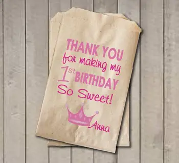 

Personalized Princess crown Birthday popcorn candy Buffet lolly bags Baby Shower Bakery Cookie goody gift Favors pouches