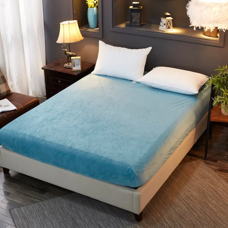 

Velvet Warm Flannel Fleece 25cm Hight Queen/King Size Fitted Sheet Bed Solid Color Mattress Protector Soft high quality beddings