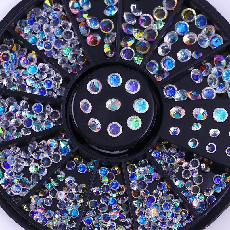 Цветные хрустальные стразы 3D украшения для ногтей AB Цвет острое дно 2 мм-3 мм многоразмерное маникюрное украшение для ногтей в колесах