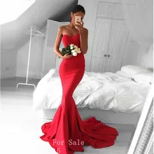 Rot Farbe Lange Abendkleider 2017 Robe de Soiree Sexy Meerjungfrau Schatz Bodenlangen Abendkleid Formales Abschlussball-kleider