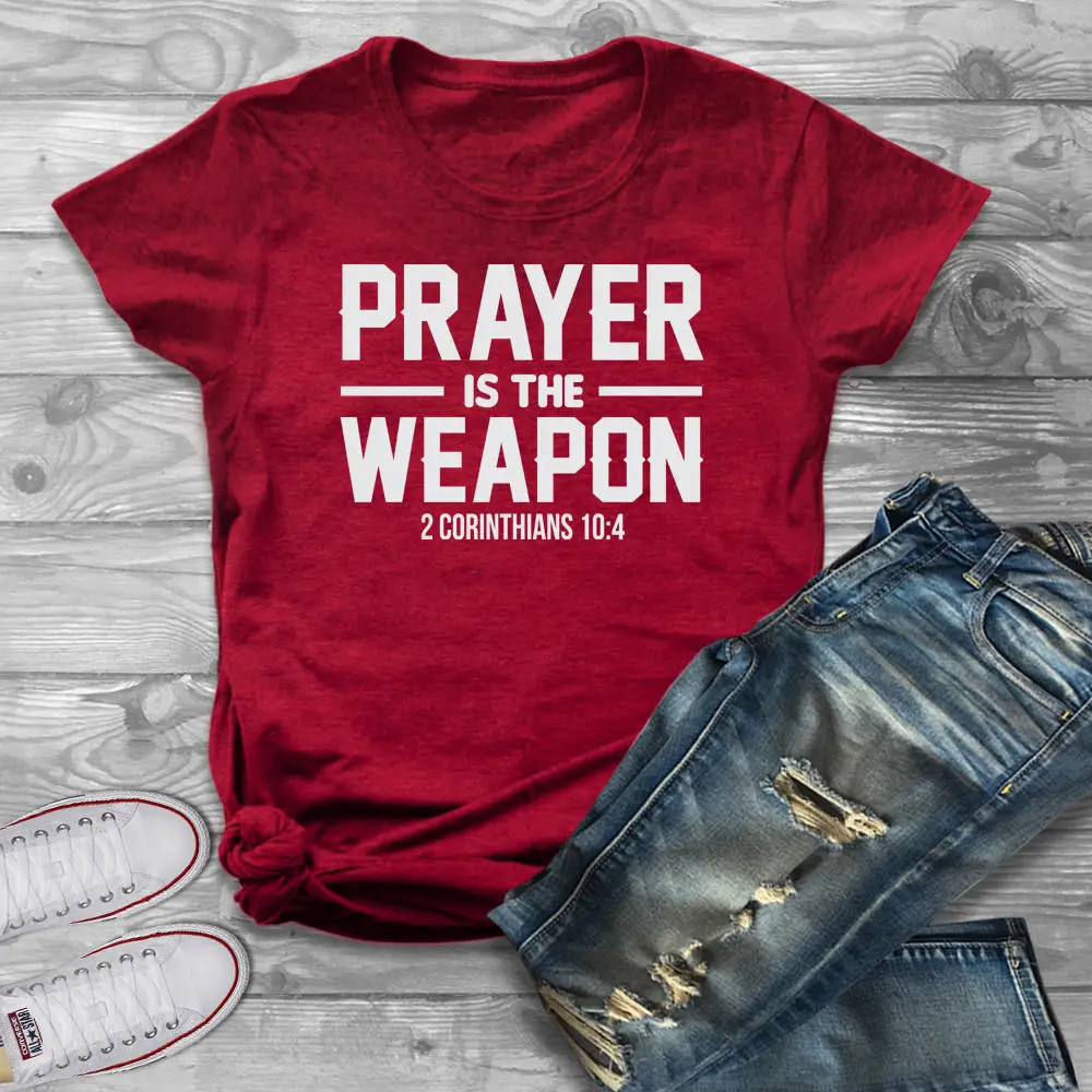 Молитва-оружие, футболка коринфяне, христианский Иисус, женская мода, унисекс, гранж, tumblr, хлопковые повседневные футболки - Цвет: Red-white txt