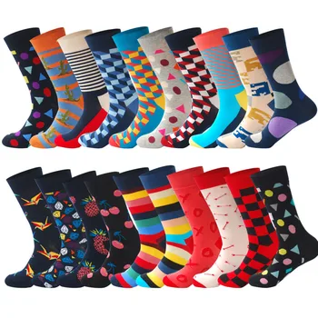 

LIONZONE 20Pairs/Lot Happy Socks Holiday Gifts for Men Colorful Designer Brand Men Socks Funny Calcetines Hombre Divertidos