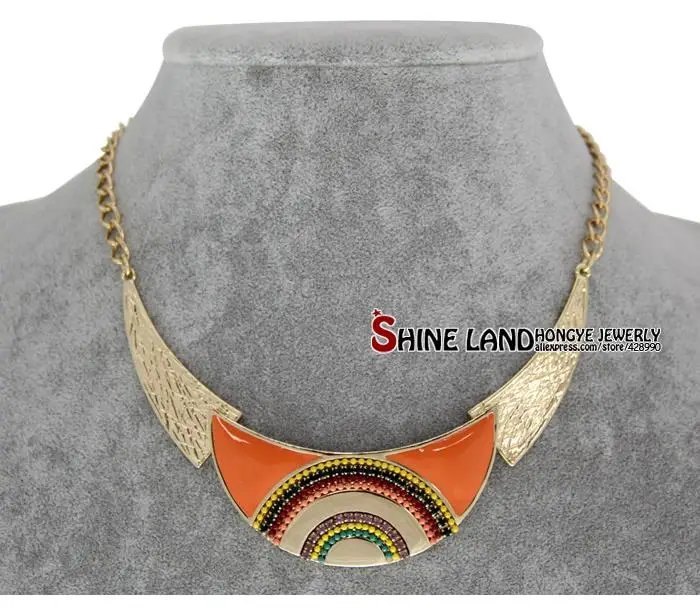 Shineland Collares новые модные женские этнические эмалированные бусы в форме Луны колье массивное ожерелье с подвеской Золотое ювелирное изделие