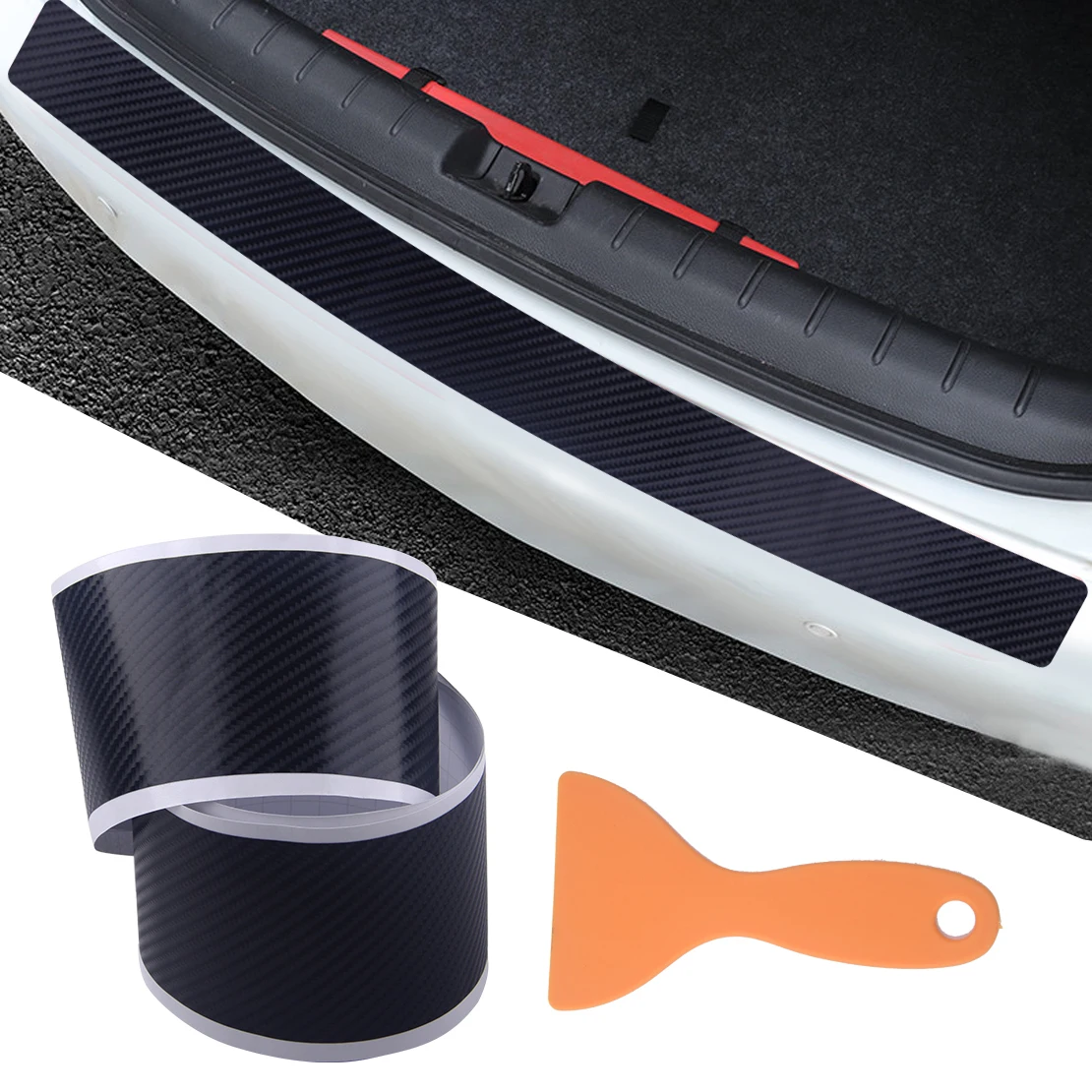 

DWCX Vinyl 4D Car Rear Bumper Trunk Sill Anti-Scratch Cover Trim Guard Plate Edge Protective Decal Sticker Strip with Scraper