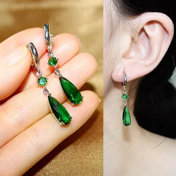 

Luxury Fashion Long Water Drop Cubic Zirconia Green Royal Blue Red Pink stone Drop Earrings For Women Party Jewelry