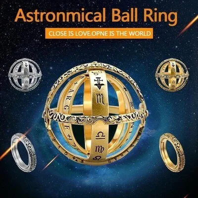 

2019 SILVER & GOLD Two Colors Astronomical Ring Sphere Ball Ring Complex Rotating Cosmic Ring for Couple Lover Jewelry dropship