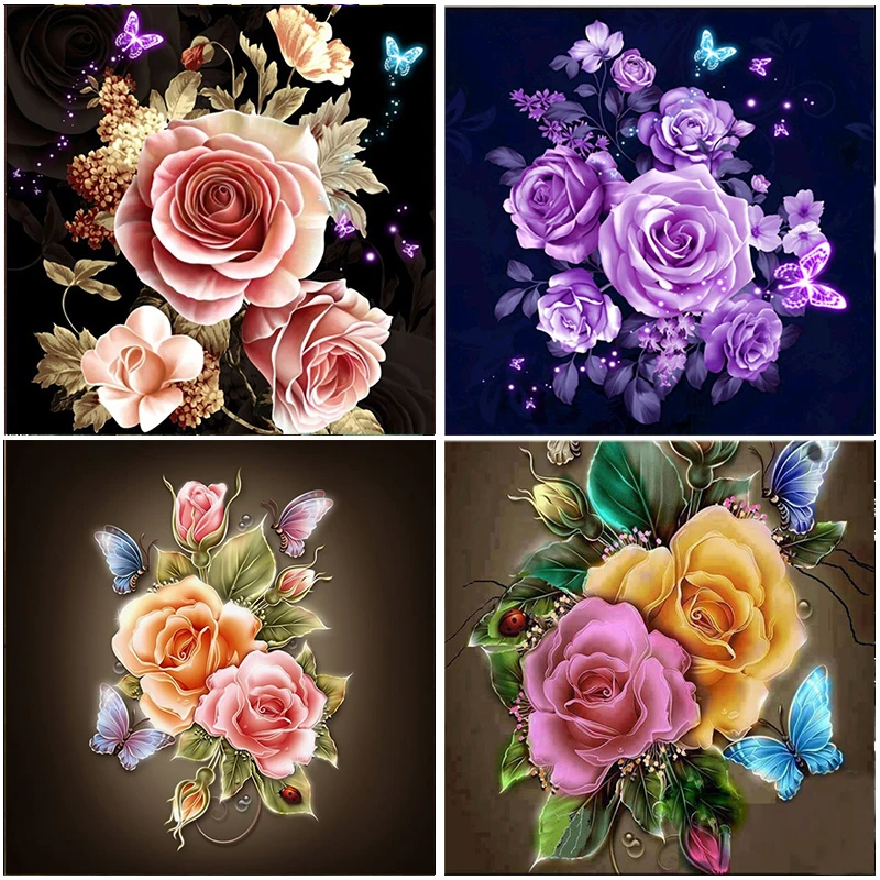 

Full Square Kits 3D Mosaic Colorful Rose Butterfly Flowers 5D Diamond Painting Home Decorations Gift Embroidered Cross Stitch
