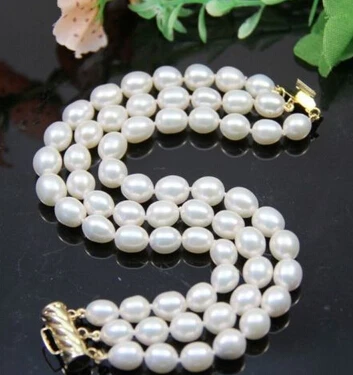 

002016 woman's gift 3 rows 10-12MM white akoya pearl bracelets 7.5-8