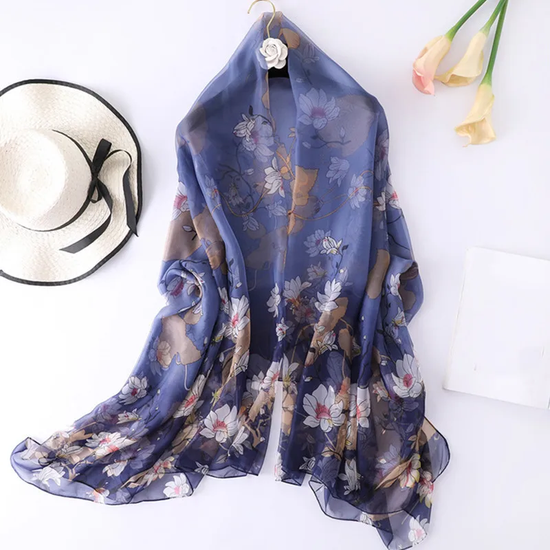 

women ladies silk scarf beach shawls wraps yellow red blue thin pashmina large bandana hijabs 135*190cm floral big echarpe femme