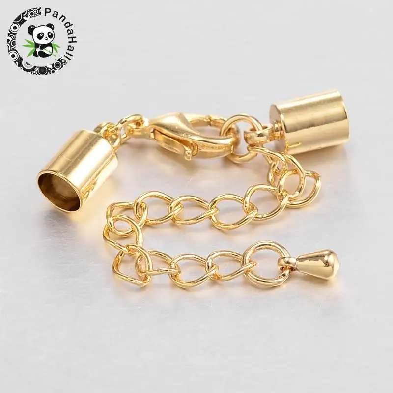 Brass Lobster Clasps and Cord Ends, Nickel Free, Golden, 38mm, Cord End