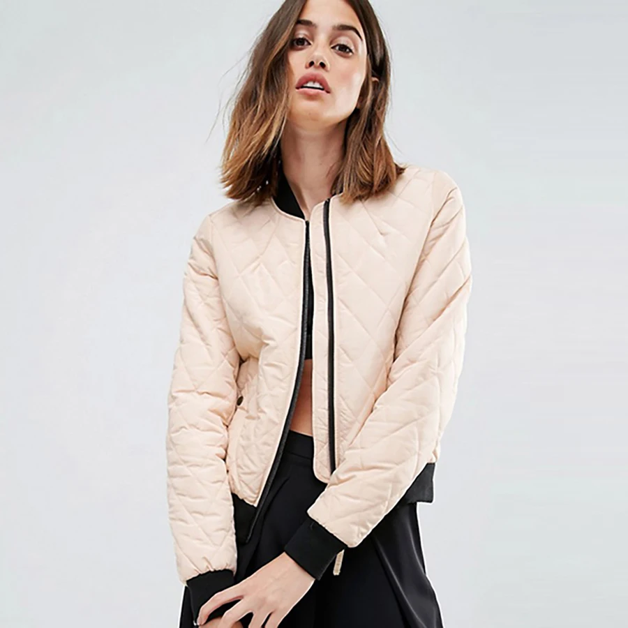 Casual Bomber Jacket Women Pink Long Sleeve Fashion Female Autumn Coat